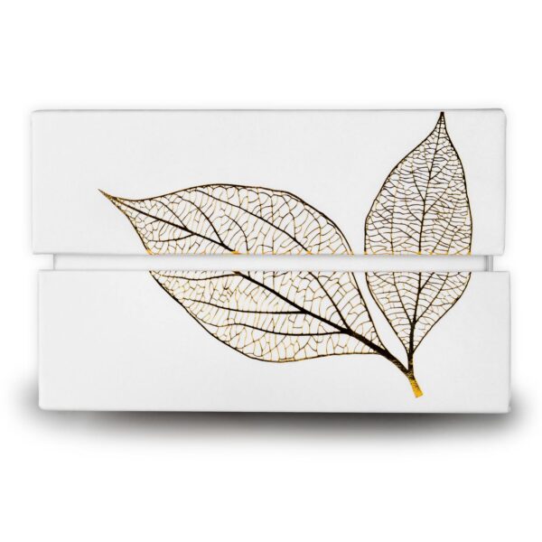 Side of the product box, with a gold-plated leaf